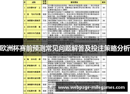 欧洲杯赛前预测常见问题解答及投注策略分析