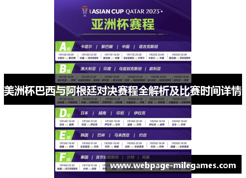 美洲杯巴西与阿根廷对决赛程全解析及比赛时间详情
